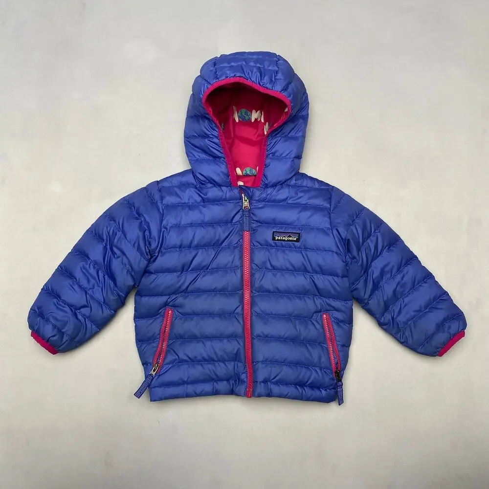Patagonia Baby Reversible Down Sweater Hoodie Puffer Jacket 2T? Granola